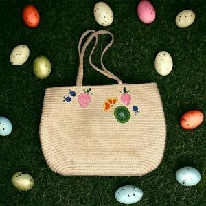Crewcuts Straw Tote with Fruit Embroidery